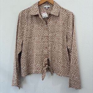 Maison d'Amélie Brown and White Patterned Long Sleeve Button Down Size Large